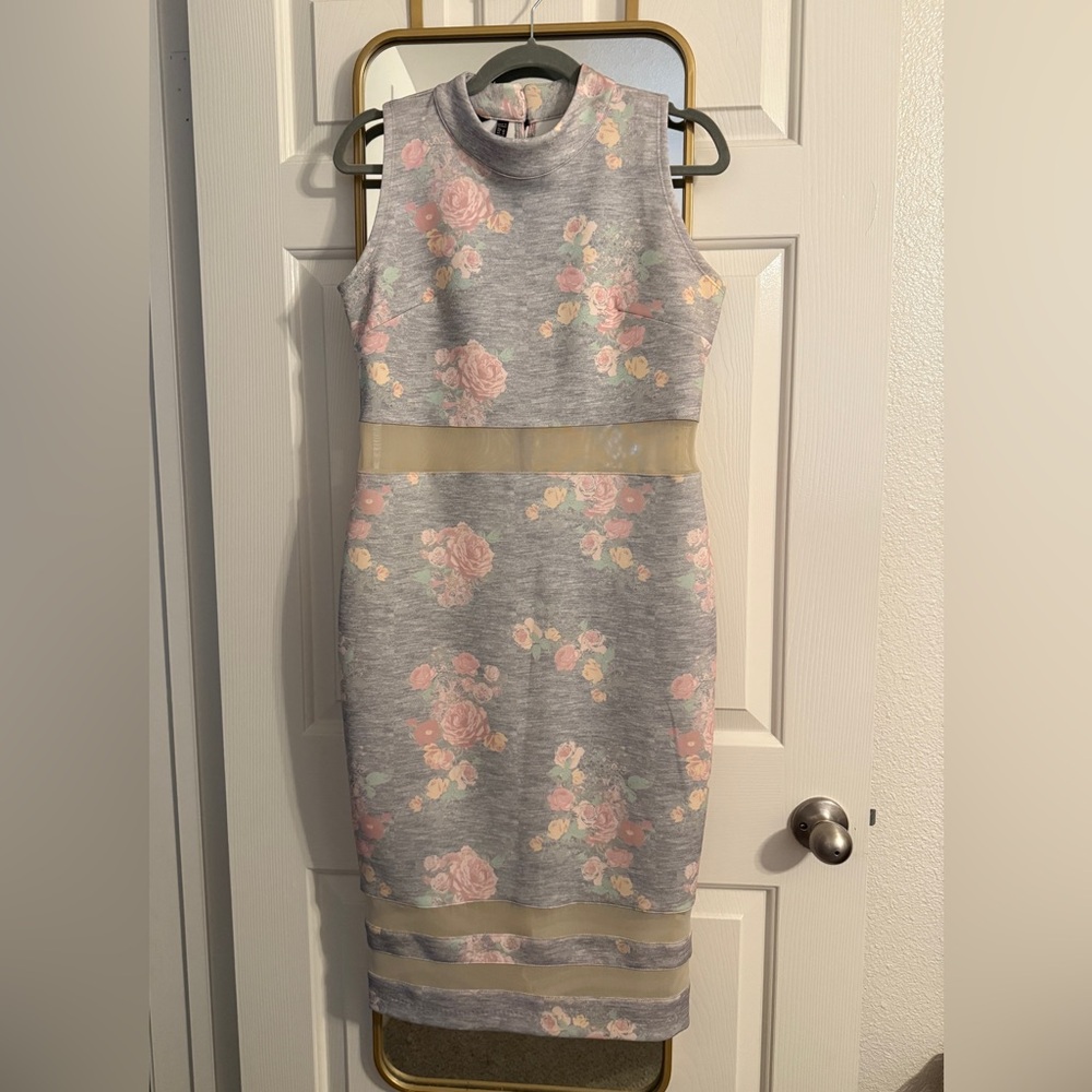Kardashian Kollection Floral Mock Neck Sheath Dress